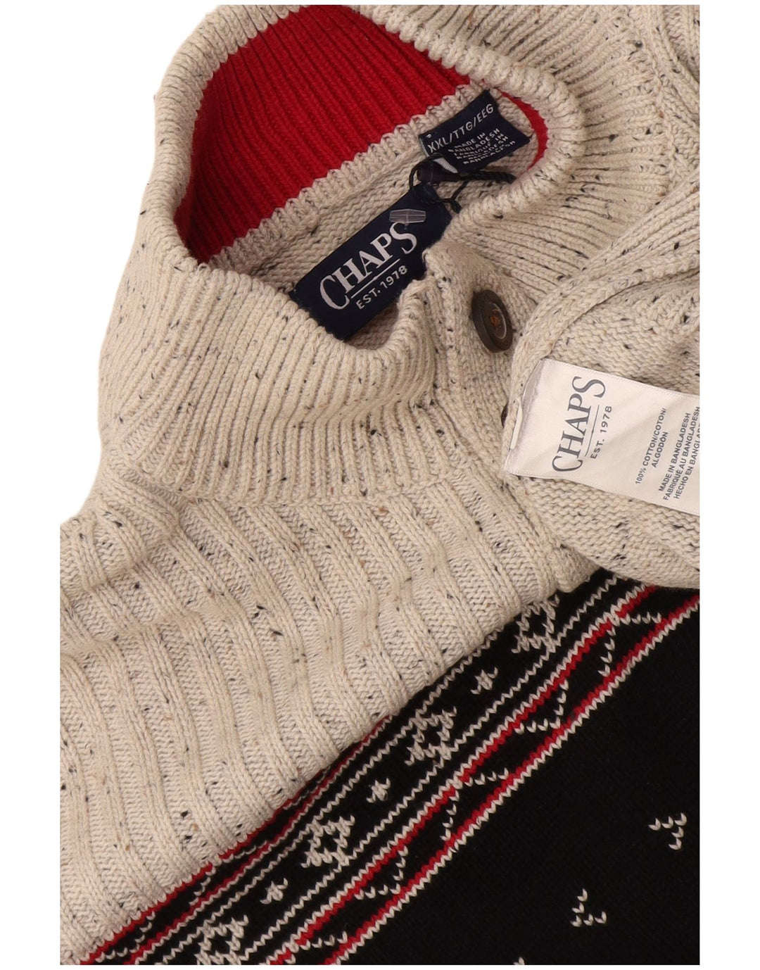 Męski sweter zapinany na guziki Chaps 2XL Szary, bawełniany Fair Isle