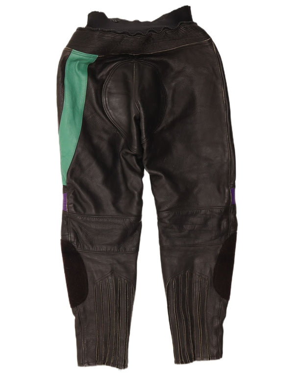 Spodnie damskie VINTAGE EU 38 Medium W28 L27 Czarna skóra z blokami kolorów