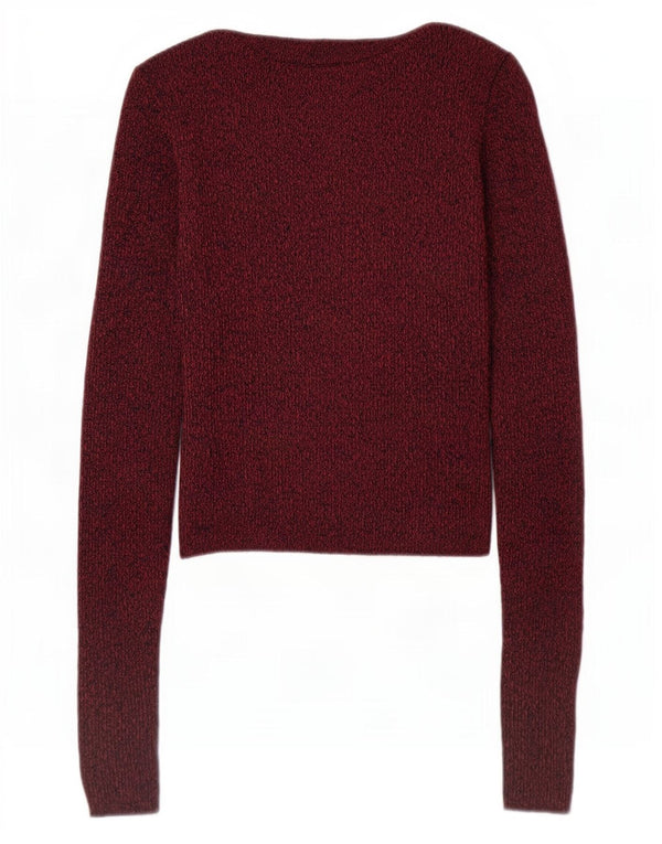 Topshop Womens Crop Boat Neck Jumper Sweater UK 6 XS Burgundy Flecked