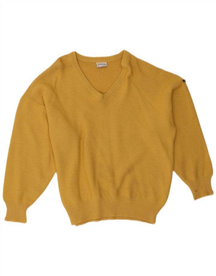 Męski sweter w stylu vintage z dekoltem w szpic IT 52, duży, żółty poliester