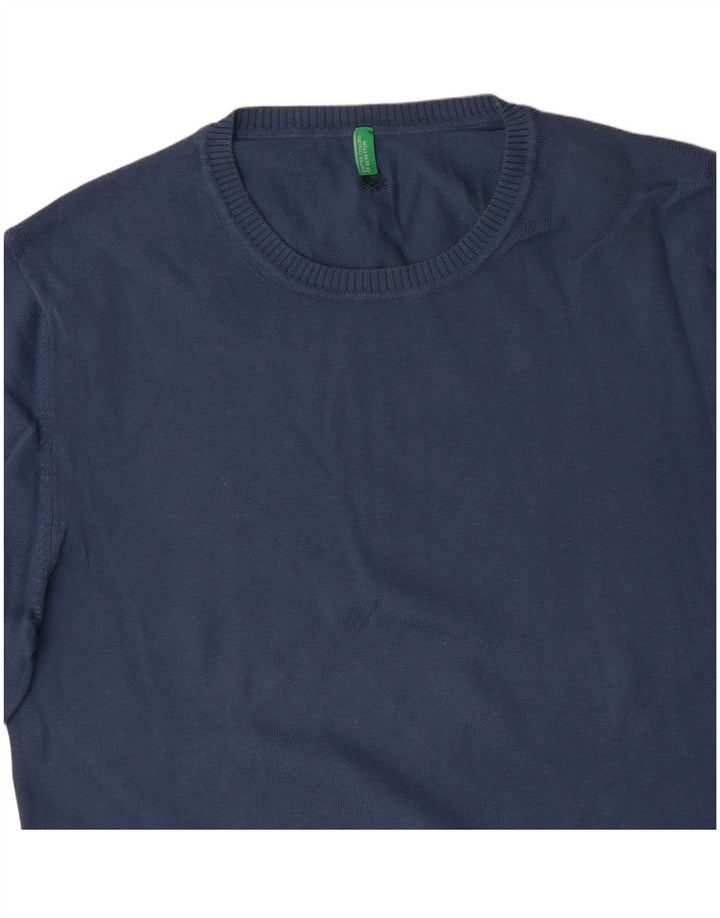 BENETTON Męski sweter z okrągłym dekoltem, mały, niebieski, bawełniany