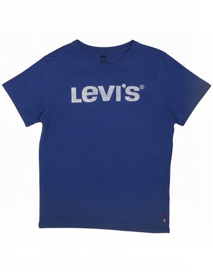 Męska koszulka z grafiką Levi's, średnia niebieska bawełna