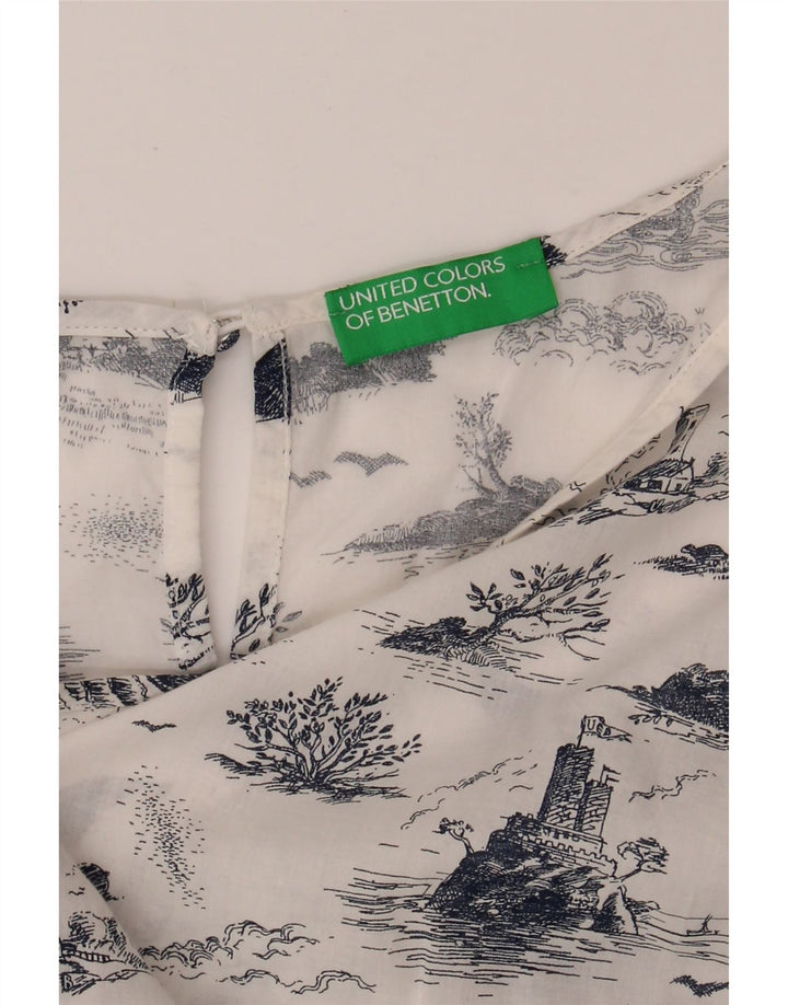 BENETTON Womens Abstract Pattern Blouse Top UK 16 Large White Vintage Benetton and Second-Hand Benetton from Messina Hembry 