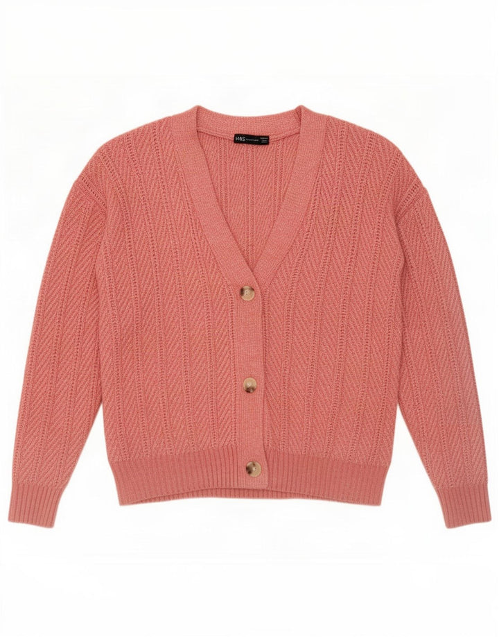 Marks & Spencer Damski sweter kardigan UK 14, średni różowy poliester