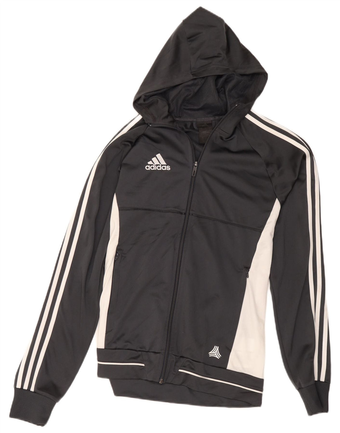 Adidas Męski sweter z kapturem i zamkiem błyskawicznym, mały, szary, kolorowy poliester