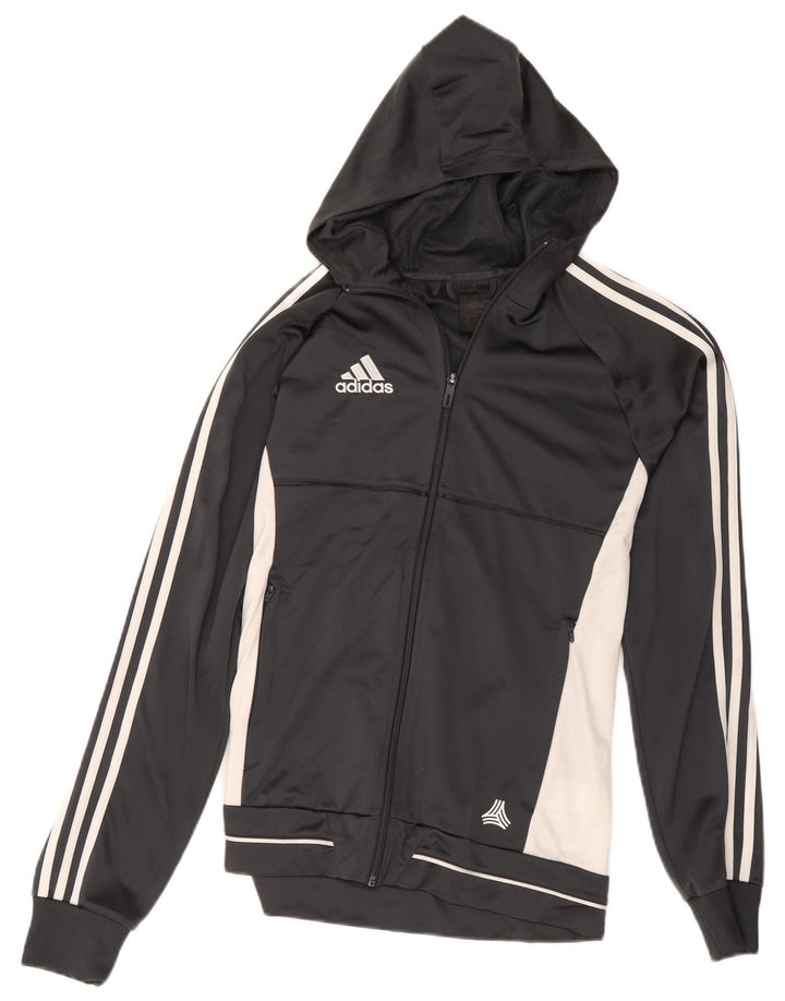 Adidas Męski sweter z kapturem i zamkiem błyskawicznym, mały, szary, kolorowy poliester