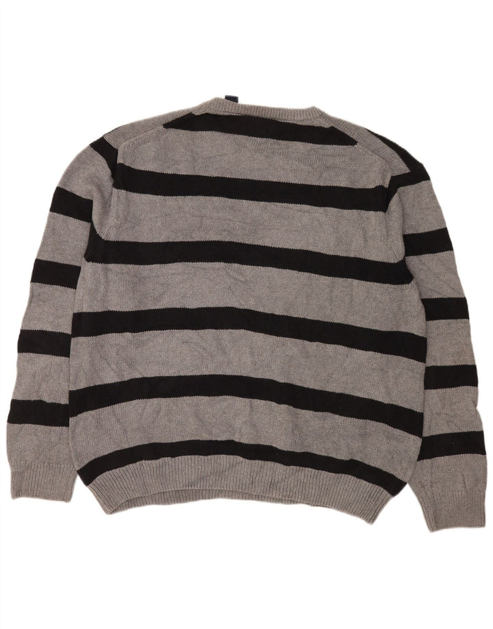 Męski sweter z wycięciem pod szyją Chaps 2XL Szara bawełna w paski