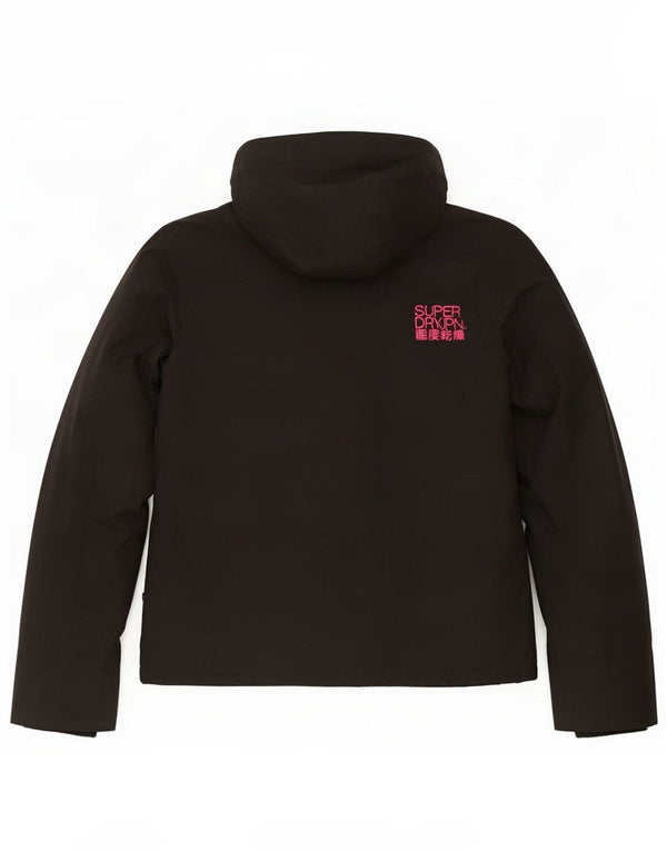 Damska kurtka wiatrówka z kapturem Superdry UK 14, średni czarny nylon