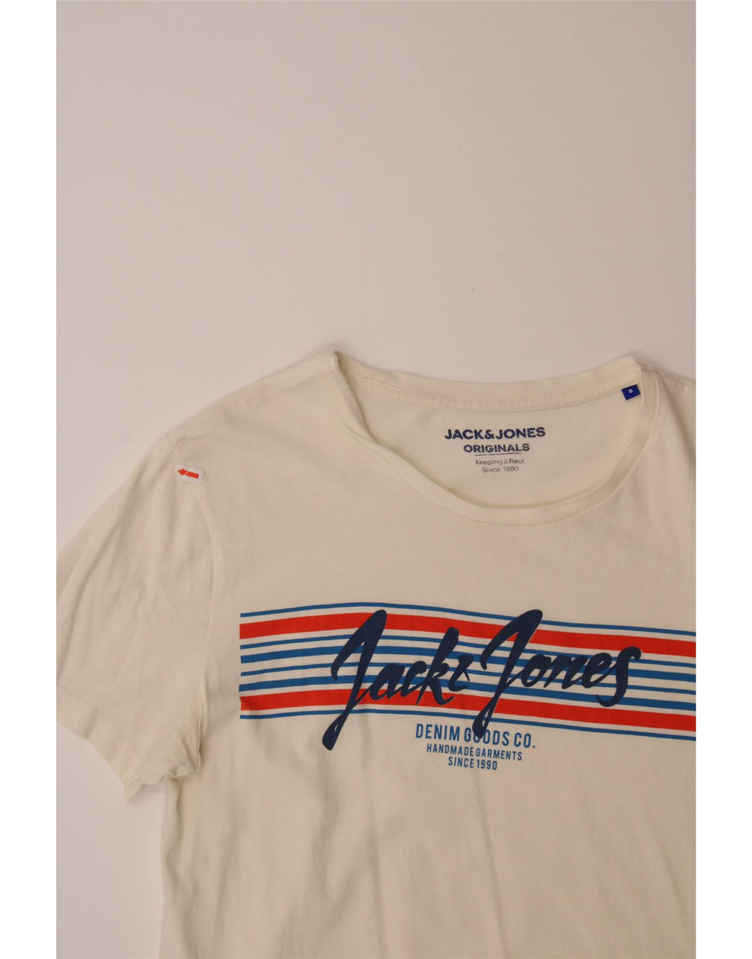 JACK & JONES Mens Graphic T-Shirt Top  Small Off White Cotton Vintage Jack & Jones and Second-Hand Jack & Jones from Messina Hembry 