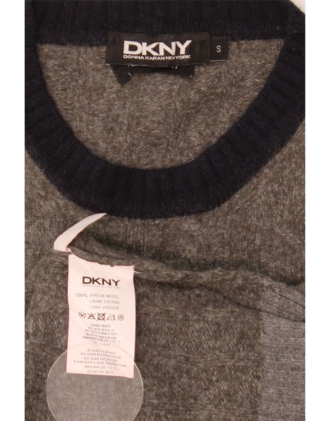 Dkny Męski sweter z okrągłym dekoltem, mały, szary, wełniany blok kolorów