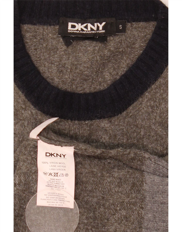 Dkny Męski sweter z okrągłym dekoltem, mały, szary, wełniany blok kolorów