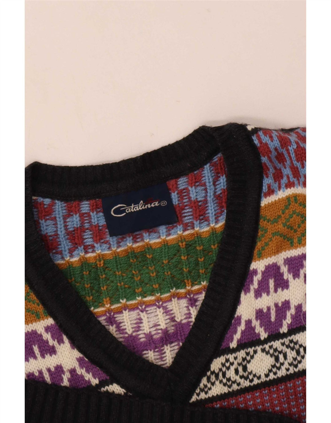 Catalina Męski sweter z dekoltem w kształcie litery V, mały, wielokolorowy, geometryczny