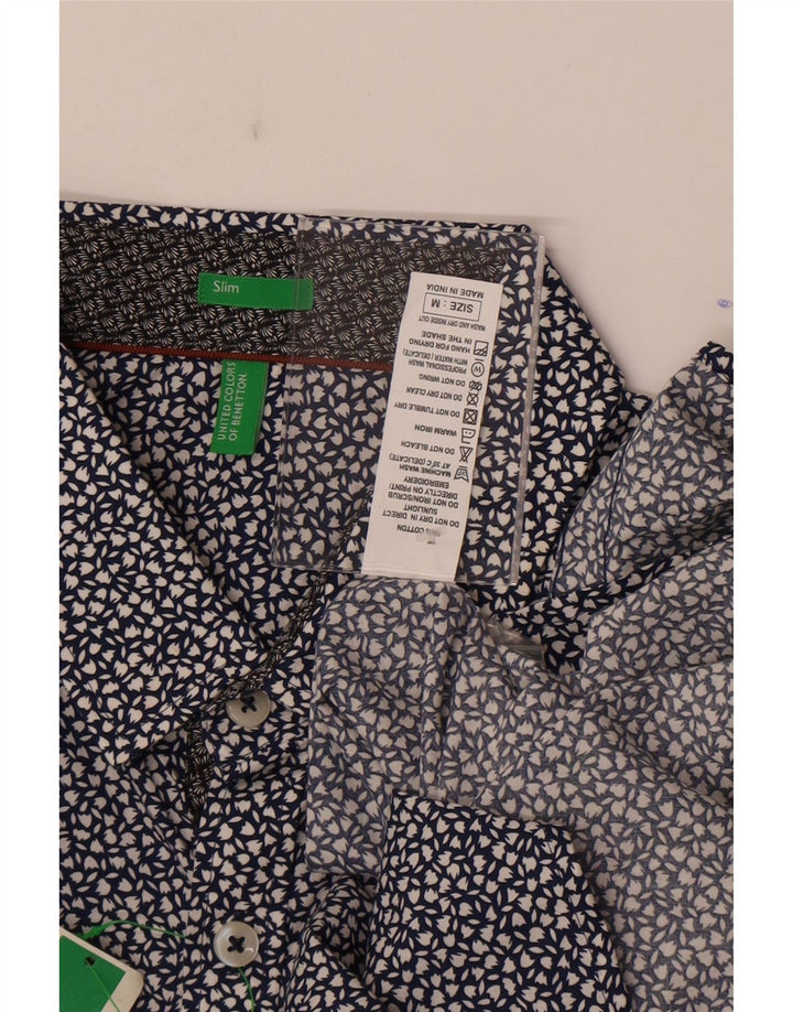 Koszula męska Benetton Slim Fit, średnia, granatowa, bawełniana w kwiaty