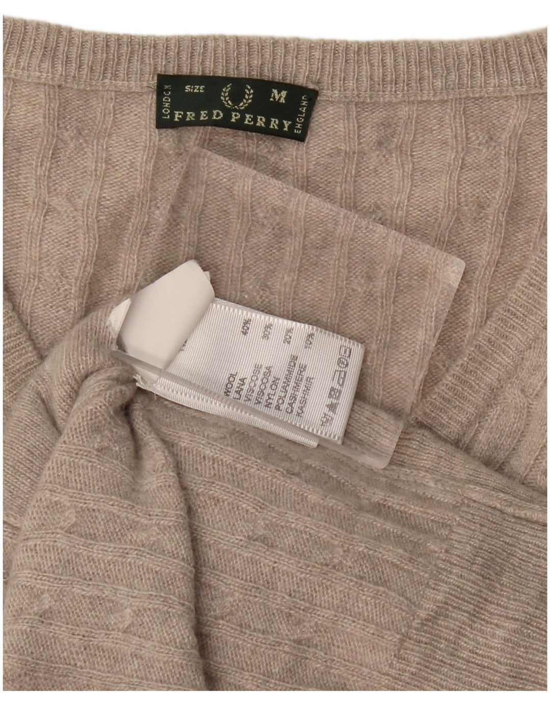 Sweter damski FRED PERRY z dekoltem w kształcie litery V, UK 12, średnioszary, wełniany