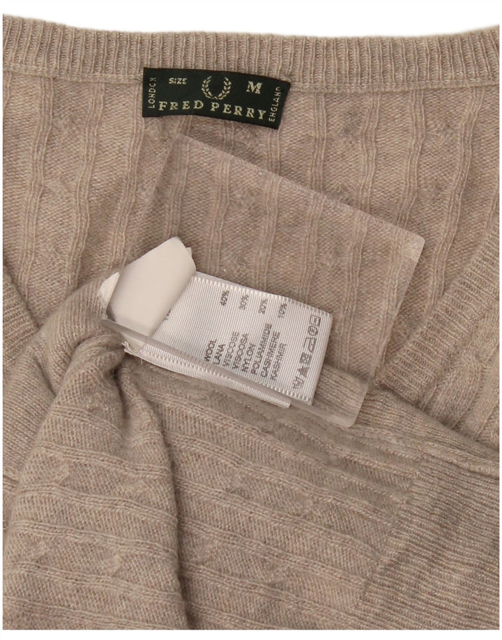 Sweter damski FRED PERRY z dekoltem w kształcie litery V, UK 12, średnioszary, wełniany