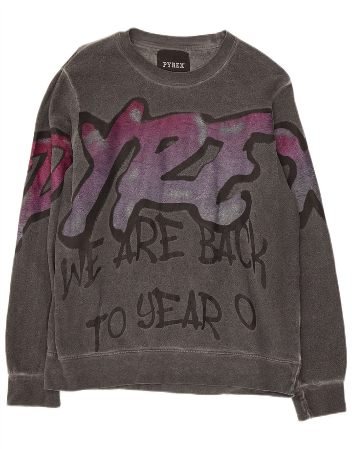 Damska bluza z grafiką Pyrex, UK 10, mała, szara bawełna