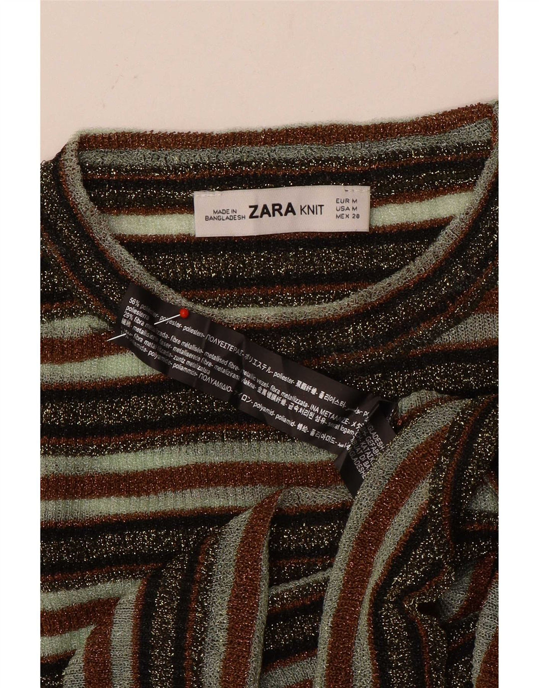 Damski krótki top Zara z długim rękawem, UK 12, średnie, wielokolorowe paski