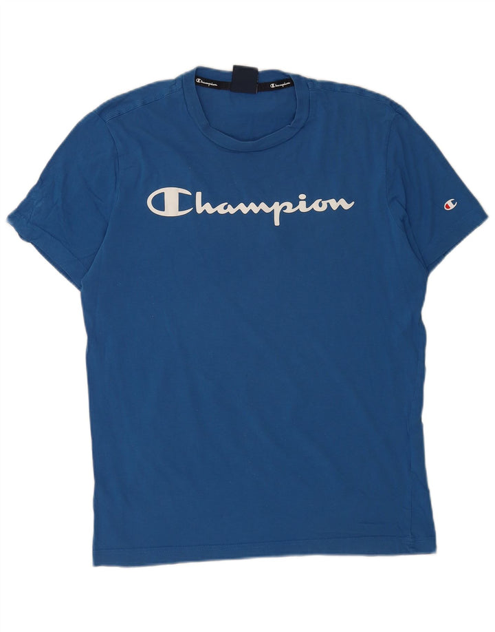 Męski T-shirt Champion z grafiką, mały, niebieski, bawełniany