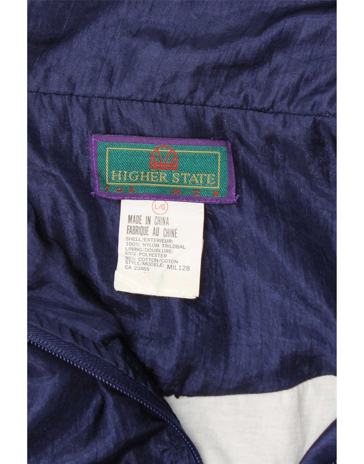 Męska kurtka dresowa w stylu vintage, duża, granatowa, nylonowa z blokami kolorów