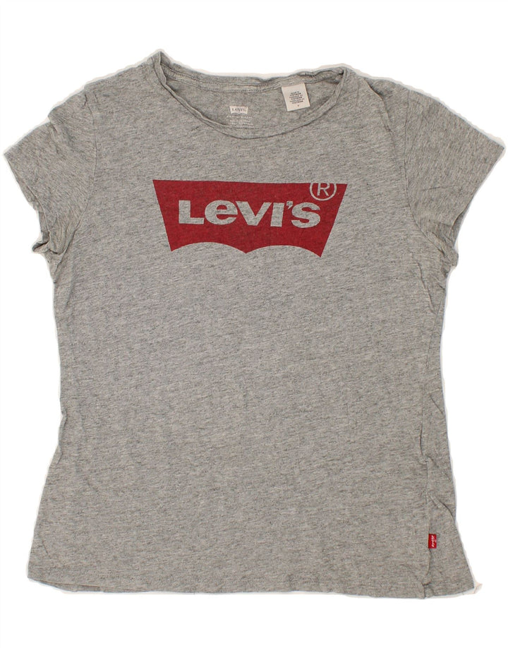 LEVI'S Womens Graphic T-Shirt Top UK 12 Medium Grey Cotton Vintage Levi's and Second-Hand Levi's from Messina Hembry 