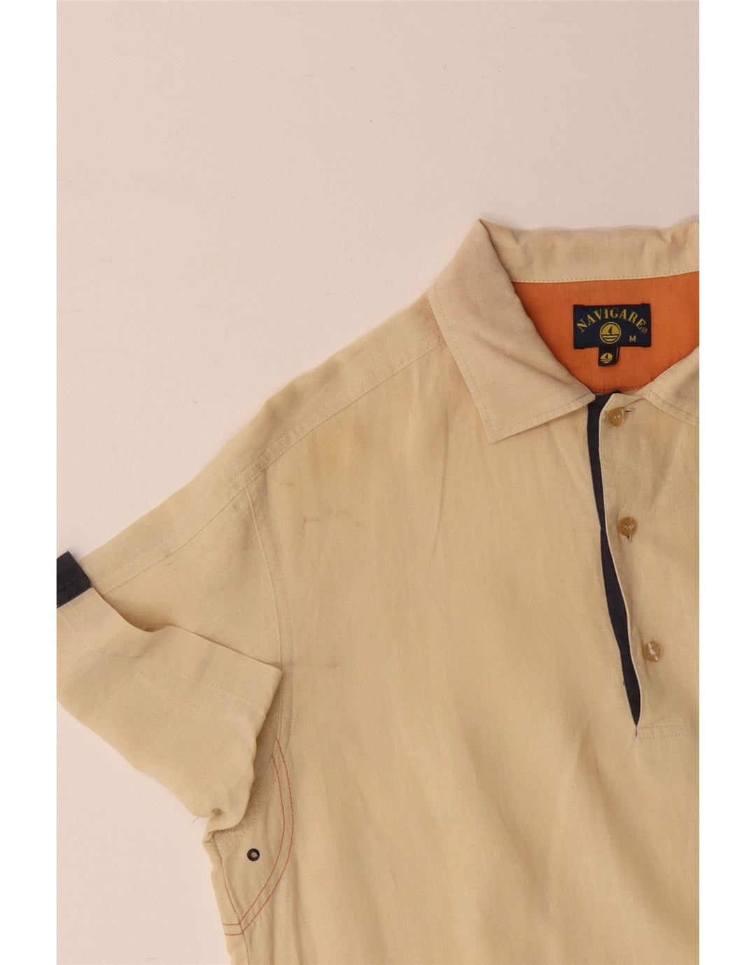 Męska koszula pulowerowa NAVIGARE z krótkim rękawem, bawełniana w kolorze średniożółtym