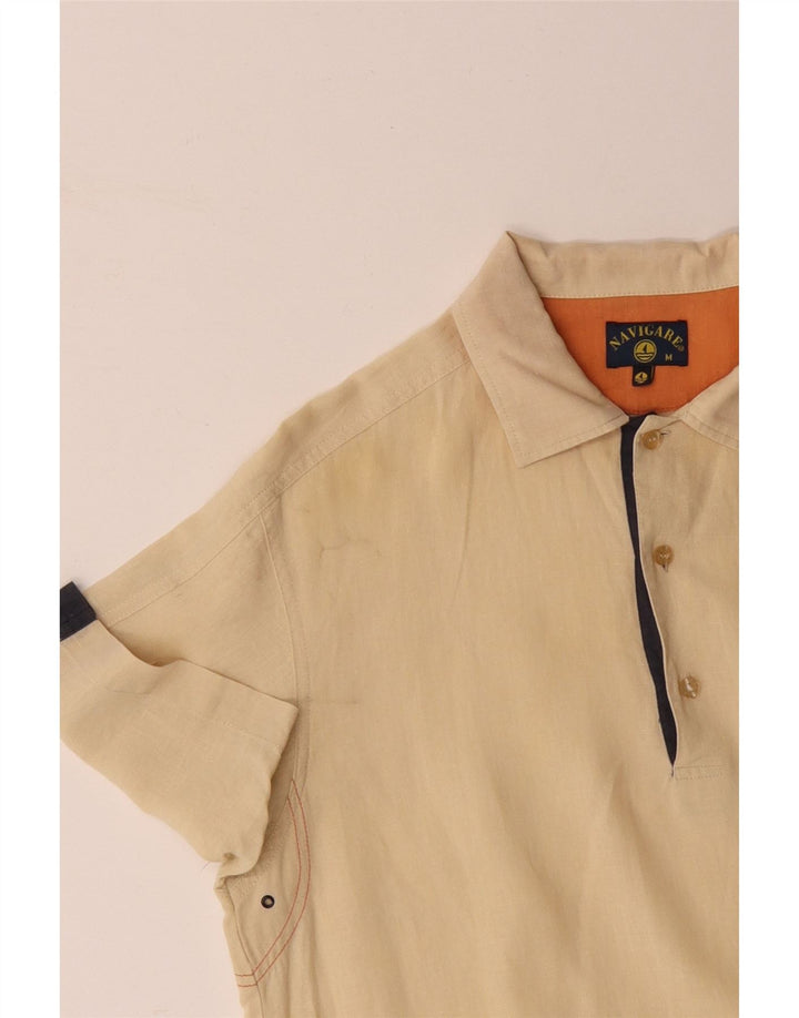 Męska koszula pulowerowa NAVIGARE z krótkim rękawem, bawełniana w kolorze średniożółtym