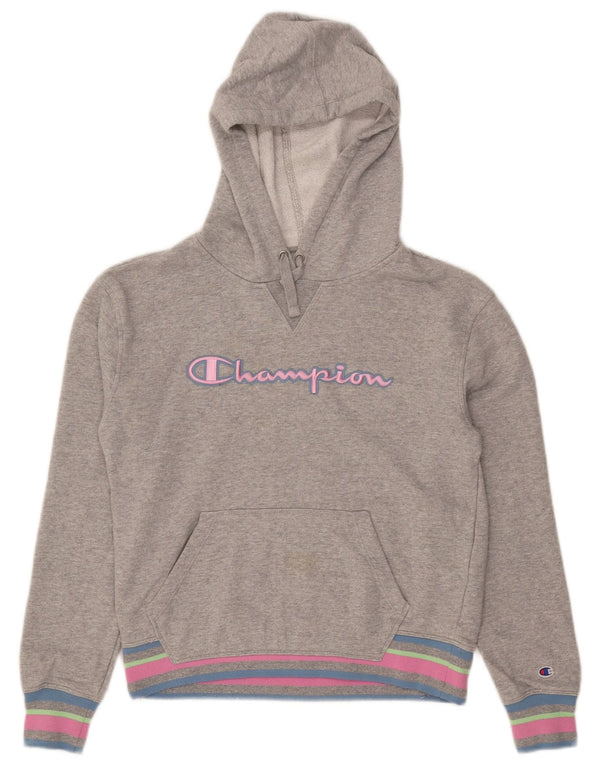Damski sweter z kapturem Champion Graphic UK 10 Small, szary, bawełniany z blokami kolorów