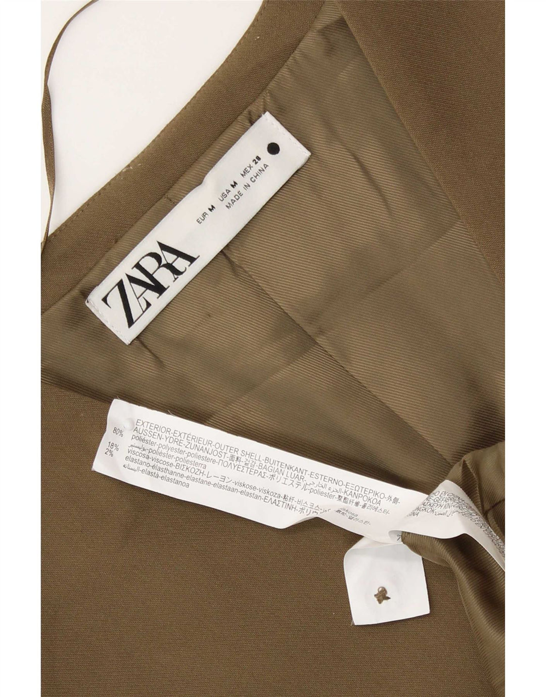 Damska krótka kamizelka Zara UK 12, średni khaki, poliester