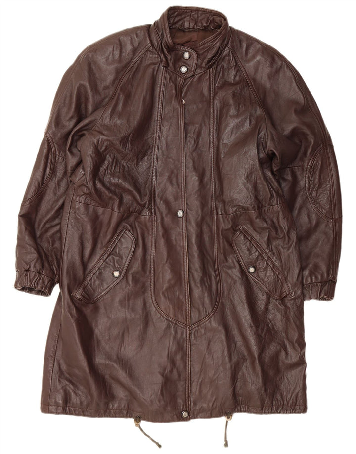 Płaszcz damski VINTAGE UK 14, duży, brązowy, skórzany