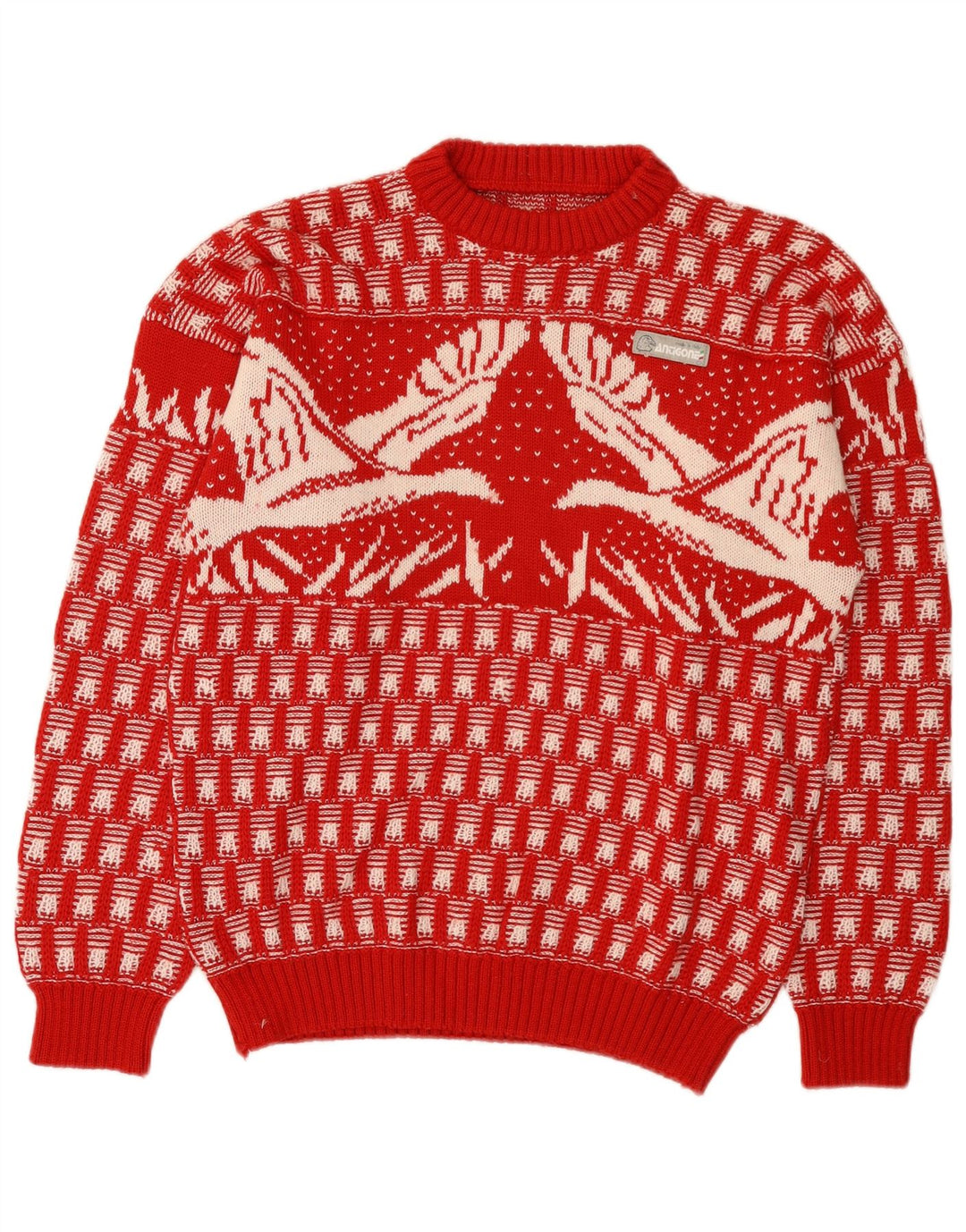 Vintage męski sweter z okrągłym dekoltem, średni czerwony Fair Isle nowość