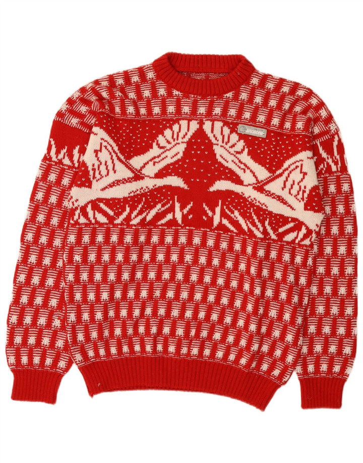 Vintage męski sweter z okrągłym dekoltem, średni czerwony Fair Isle nowość