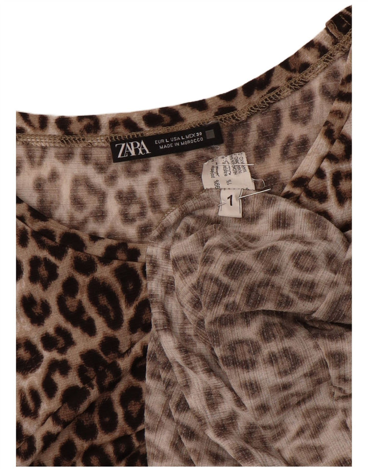 Damska sukienka maxi z rękawem 3/4 Zara UK 16 Duży brązowy poliester z nadrukiem zwierzęcym