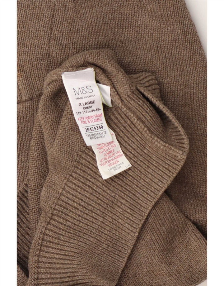 Marks & Spencer Męski sweter zapinany na guziki XL, brązowy, bawełniany