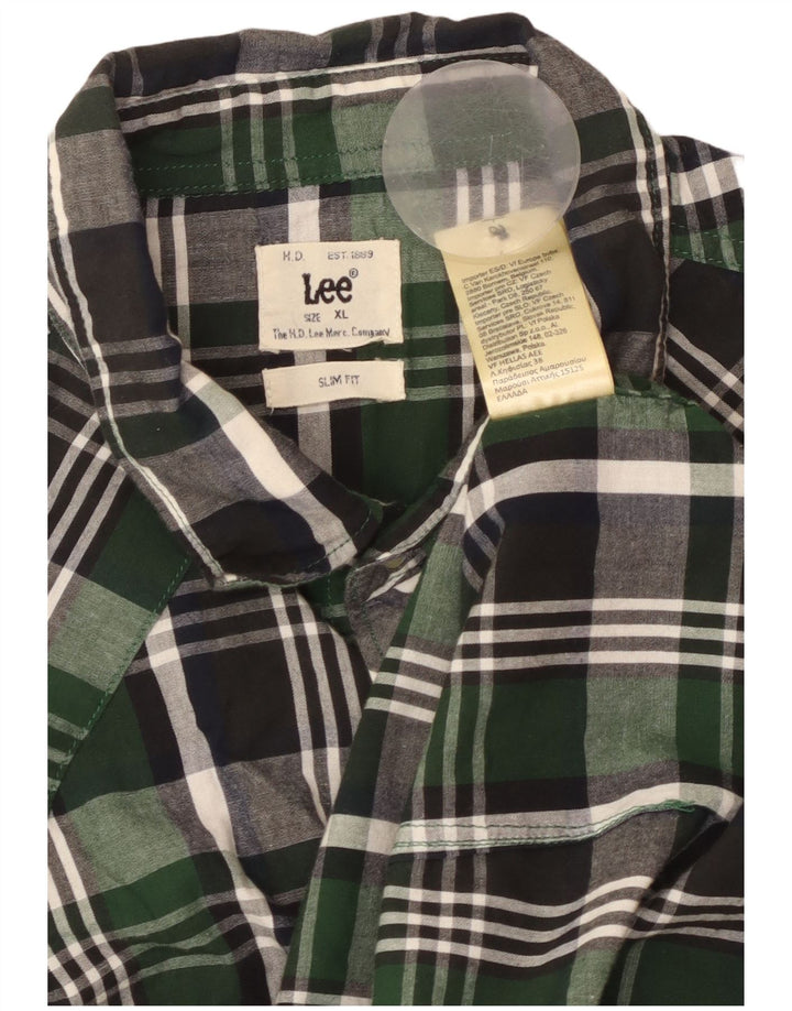 LEE Męska koszula flanelowa slim fit XL w zieloną kratkę, bawełniana