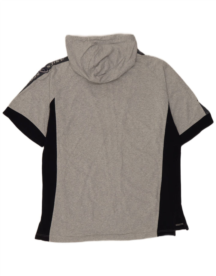 Męski sweter z krótkim rękawem i zamkiem błyskawicznym ASICS, mały, szary, bawełniany z blokami kolorów