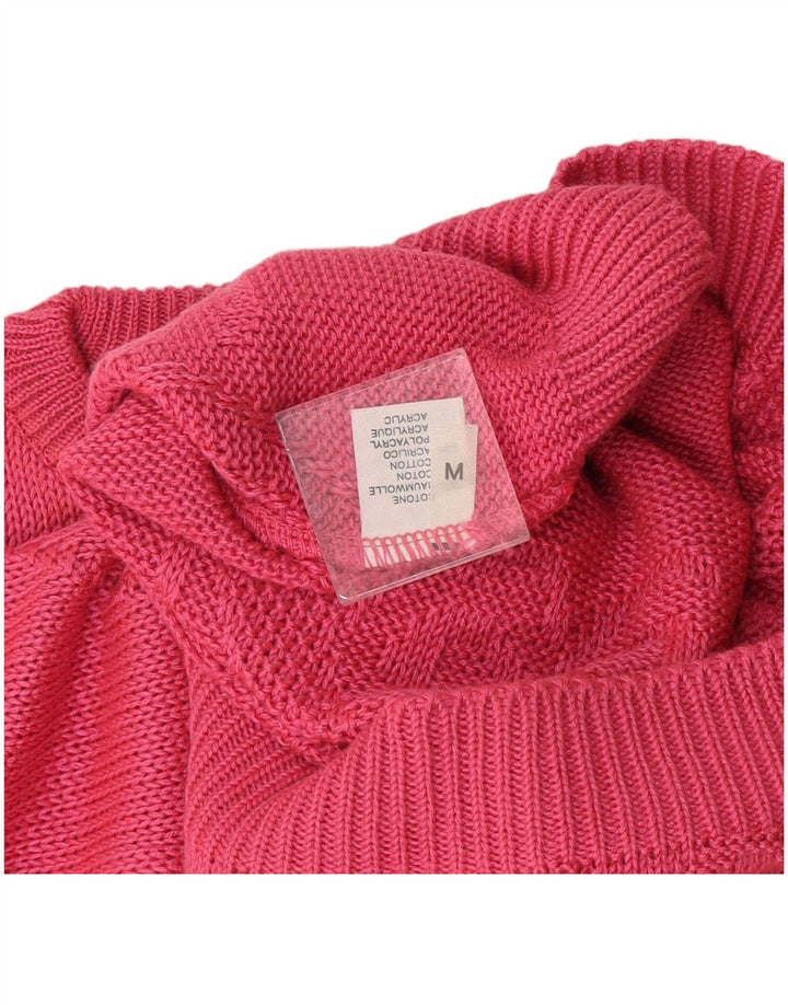 Vintage damski sweter z okrągłym dekoltem UK 14, średni różowy bawełniany