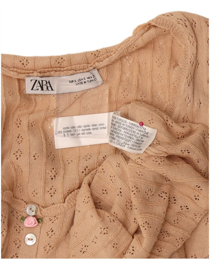 Top damski Zara z długim rękawem UK 10, mały, beżowy, bawełniany