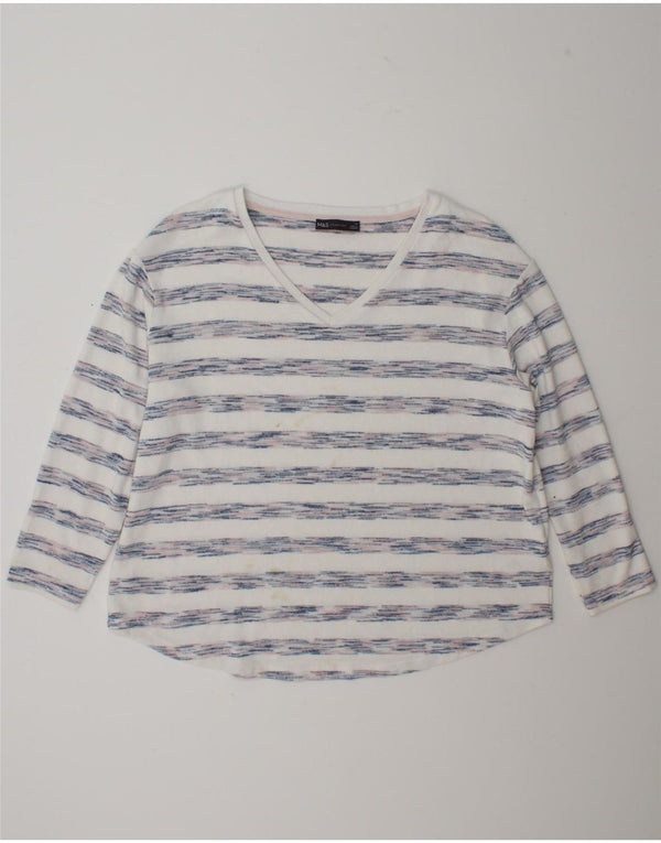 Marks & Spencer Damski top z długim rękawem, UK 18 XL, wiskoza w białe paski