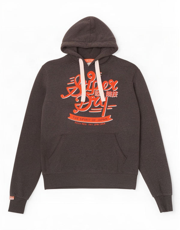 Superdry Womens Graphic Hoodie Jumper UK 12 Medium Grey Cotton
