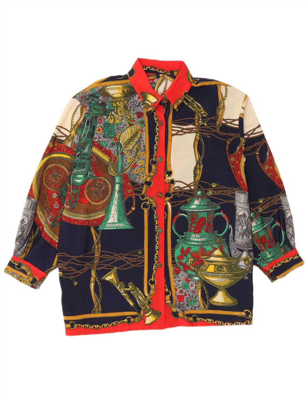 Damska bluzka koszulowa VINTAGE w abstrakcyjny wzór UK 14 Średnia wielobarwna