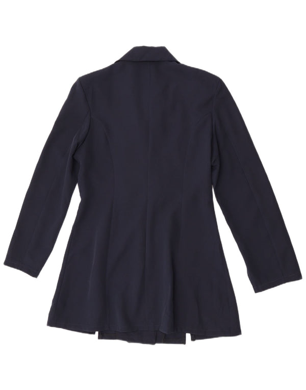Dwurzędowy płaszcz damski w stylu vintage UK 14, średni granatowy poliester