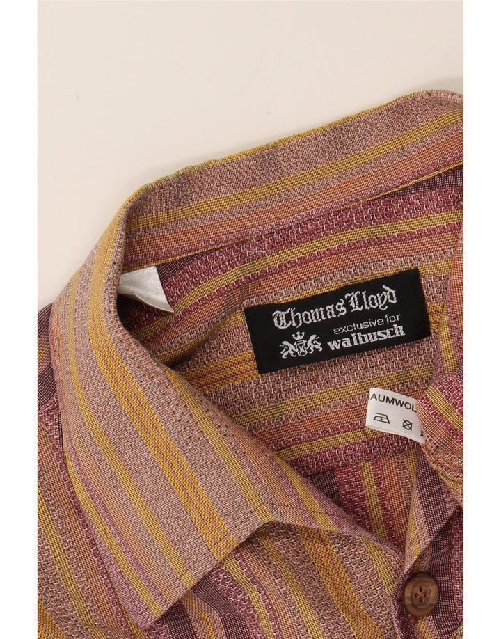 THOMAS LLOYD Mens Short Sleeve Shirt Medium Brown Striped Cotton Vintage Thomas Lloyd and Second-Hand Thomas Lloyd from Messina Hembry 