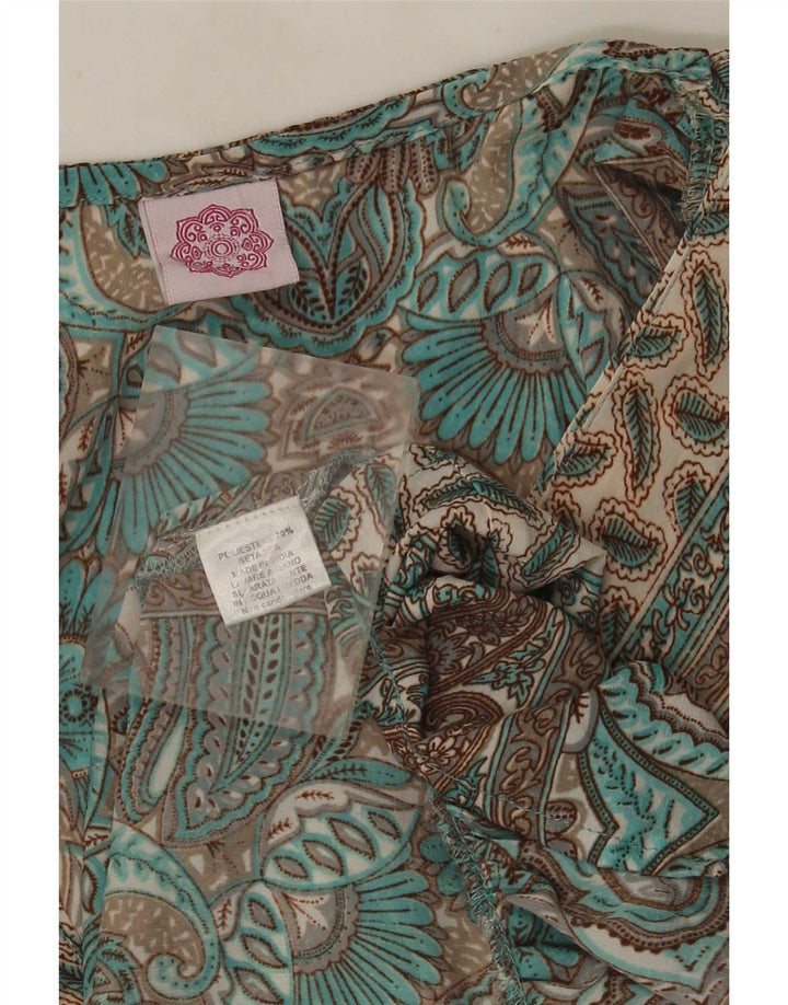 Vintage damska sukienka Empire UK 12, średni zielony poliester Paisley
