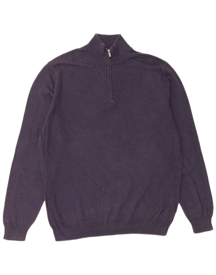 MASSIMO DUTTI Męski sweter zapinany na zamek, duży, granatowy, bawełniany