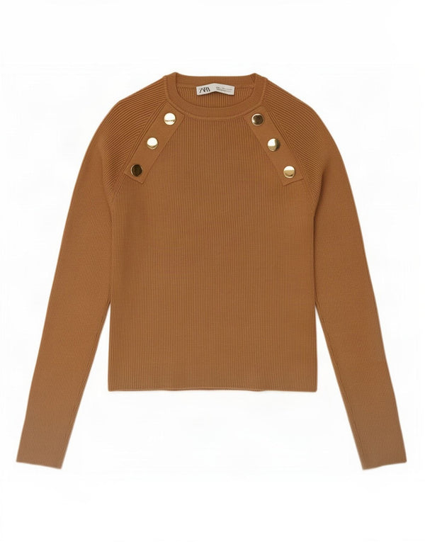 Damski krótki top Zara z długim rękawem UK 14 Large Beżowa wiskoza