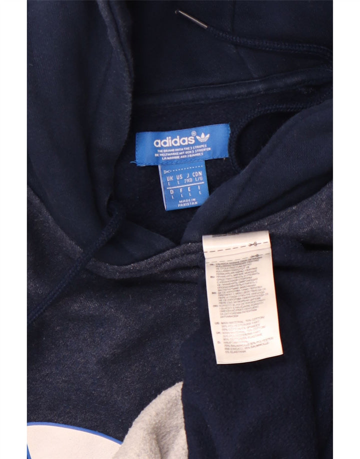 Męski sweter z kapturem ADIDAS z grafiką, duży, granatowy, bawełniany