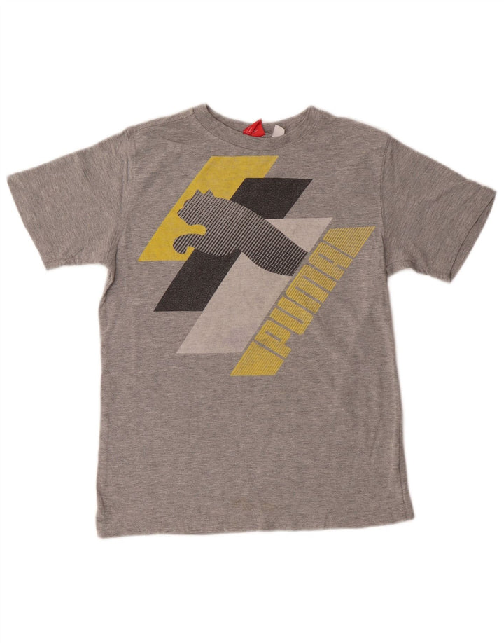 Chłopięcy T-shirt z grafiką Puma, 9-10 lat, średnioszary, bawełniany