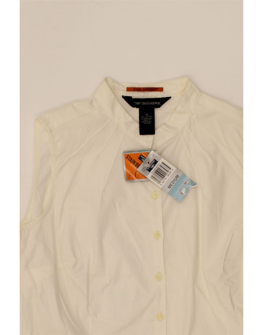 DOCKERS Womens Sleeveless Shirt UK 12 Medium Off White Cotton Vintage Dockers and Second-Hand Dockers from Messina Hembry 