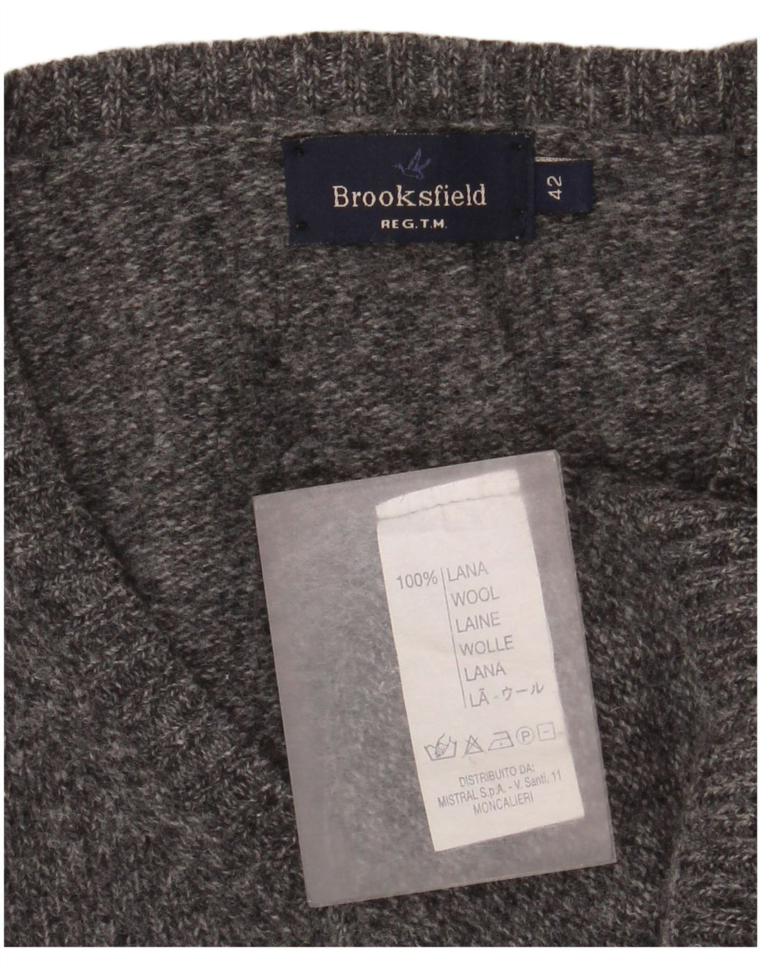 Damski sweter Brooksfield z dekoltem w szpic IT 42 Średnioszara wełna z cętkami