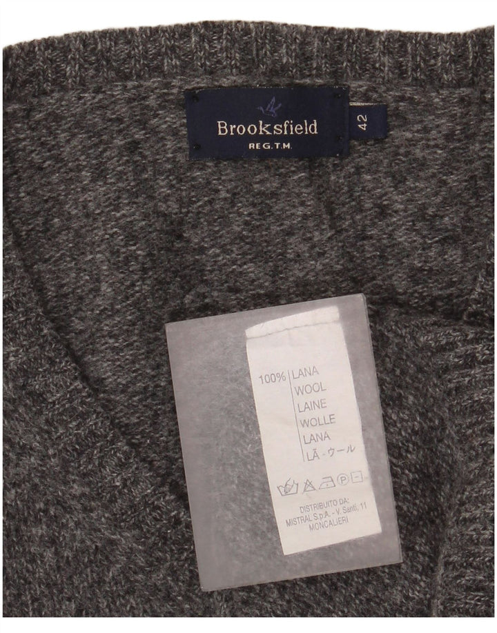 Damski sweter Brooksfield z dekoltem w szpic IT 42 Średnioszara wełna z cętkami